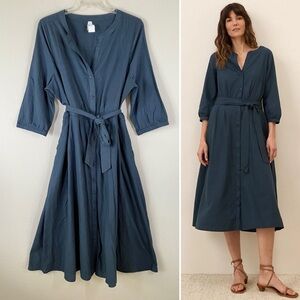 PACT Organic Cotton Midi Dress XXL Blue Sunset Lightweight Easy Shirt Dress